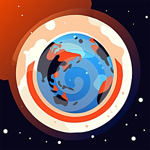 Cartoon illustration of planet earth in space. Vector illustration in flat style. Generative AI