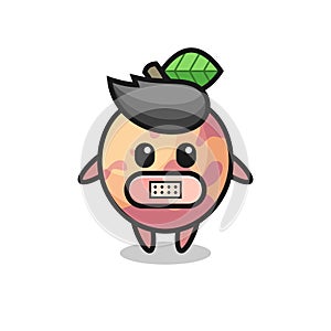 Cartoon Illustration of pluot fruit with tape on mouth