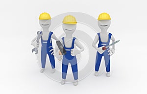 Cartoon illustration of repairmen holding tools