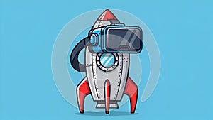 VR Rocket Launch Virtual Reality Spaceship Cartoon Illustration
