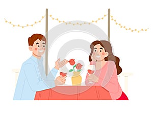 Cartoon illustration of a romantic dinner couple
