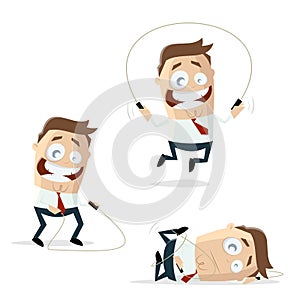 Cartoon illustration of a rope skipping businessman