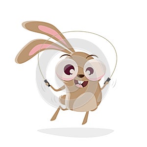 Cartoon illustration of a rope skipping rabbit