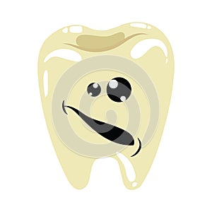 Cartoon illustration of a sick tooth. Caries on teeth. Hygiene of the oral cavity. Drawing for children.