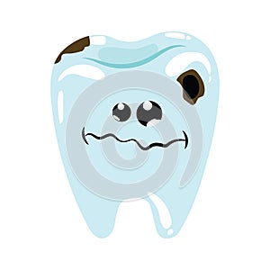 Cartoon illustration of a sick tooth. Caries on teeth. Hygiene of the oral cavity. Drawing for children.