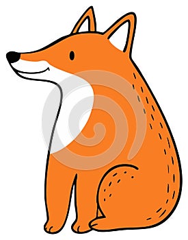 Cartoon Illustration of a Sitting Fox with Smiling Expression