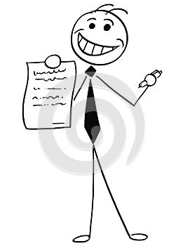 Cartoon Illustration of Smiling Businessman Salesman Offering a