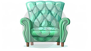 A cartoon illustration of a soft chair furniture element. The chair is a green upholstered armchair, a home or office