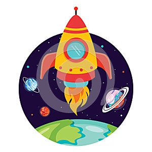 Cartoon Illustration Of A Spaceship