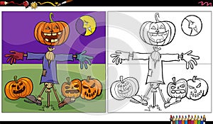 Cartoon scarecrow Halloween character coloring page