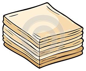 Cartoon illustration of a stack of beige paper or documents
