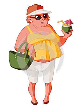 Cartoon illustration of a stereotypical middle aged white female tourist photo