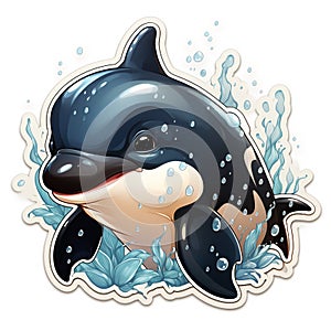 Cartoon illustration style orca jumping out of the water.