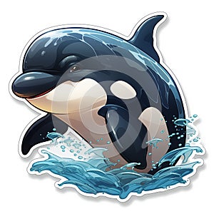 Cartoon illustration style orca jumping out of the water.