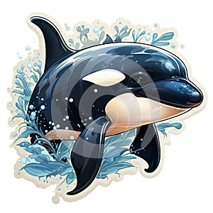 Cartoon illustration style orca jumping out of the water.
