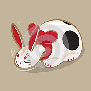 Cartoon illustration of a traditional Japanese folk toy - wiggling head paper craft rabbit