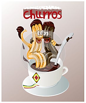 Cartoon illustration of the traditional Spanish pastry called churros photo