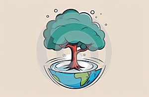 a cartoon illustration of a tree growing out of a globe