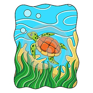 cartoon illustration turtles are swimming in the sea