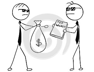 Cartoon Illustration of Two Agents Spies Business Men Selling