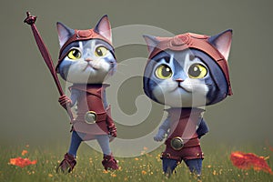 Cartoon illustration of two cute grey cats