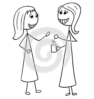 Cartoon Illustration of Two Women Business People Talking