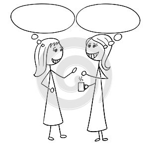 Cartoon Illustration of Two Women Business People Talking