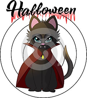Cartoon illustration of a vampire kitten for a halloween