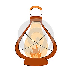 cartoon illustration of vintage oil portable lamp
