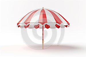 cartoon illustration of white and red beach striped umbrella isolated on white background