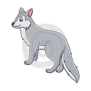 cartoon illustration the wolf is standing coolly on a fallen tree trunk by the river looking photo