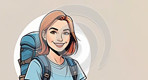 a cartoon illustration of a woman with a backpack