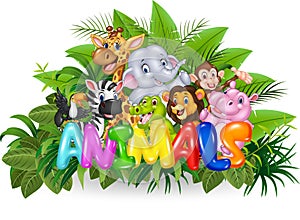 Cartoon illustration of Word animal with cartoon wild animal