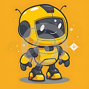 Cartoon illustration of a yellow robot on a yellow background