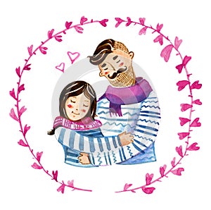 Cartoon illustration with young couple in frame