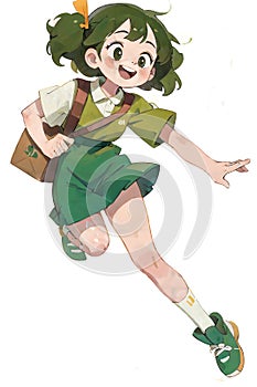 A cartoon illustration of a young delivery woman carrying packages for delivery