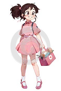 A cartoon illustration of a young delivery woman carrying packages for delivery