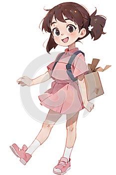 A cartoon illustration of a young delivery woman carrying packages for delivery