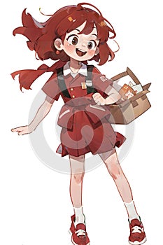 A cartoon illustration of a young delivery woman carrying packages for delivery