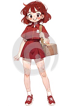 A cartoon illustration of a young delivery woman carrying packages for delivery