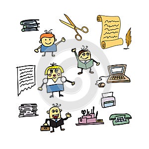 Cartoon illustration. Ðžffice cartoon characters and accessories