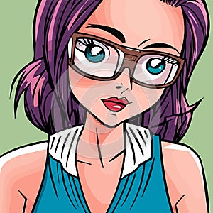 Cartoon Illustrationof a Woman beautiful with Glasses Vector