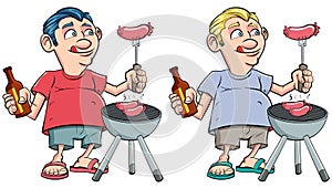 Cartoon illustrations of bbq character. Two colour variations included