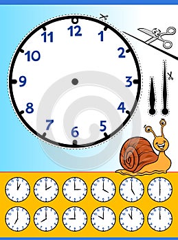 Clock face cartoon educational worksheet
