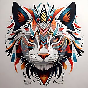 Cartoon illustrations of indigenous cat tribes, stickers, t-shirts. Ai generated.