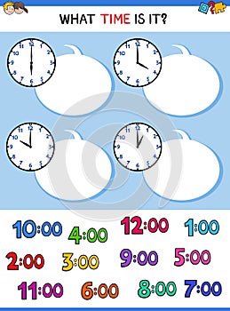 Telling time clock face cartoon task