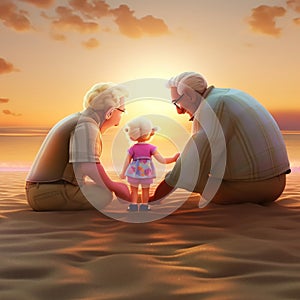 Cartoon image of grandparents with granddaughter