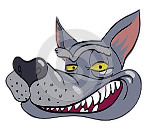 Cartoon image of grinning wolf face