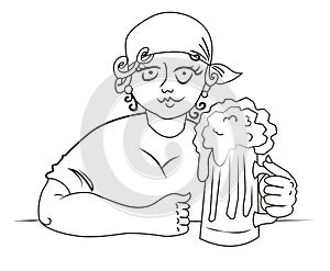 Cartoon image of hard working woman with beer
