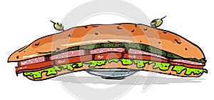 Cartoon image of huge sandwich
